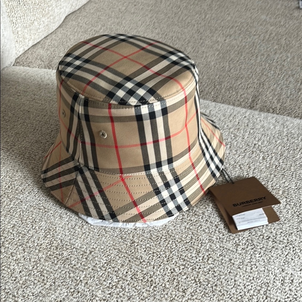 Burberry Beige Checkered Bucket Hat